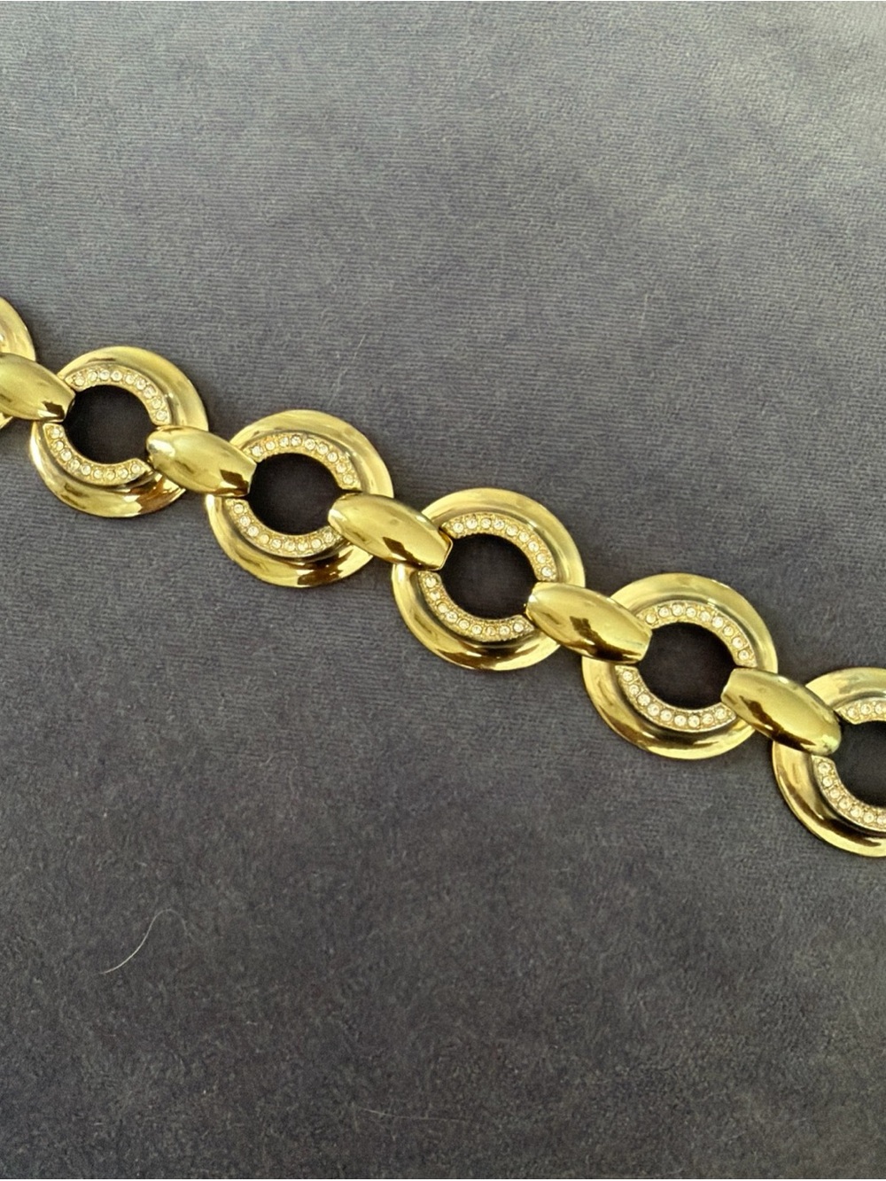 Vintage Monet Bracelet Chunky Goldtone Pave Set Crystals Oval Links Signed